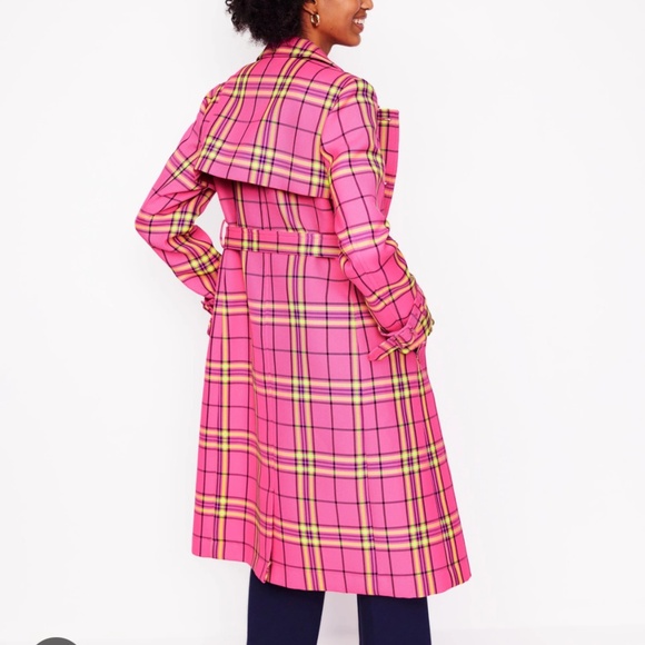 NWT Boden Cheltenham Trench Coat bright pink plaid 8 M - Picture 2 of 10